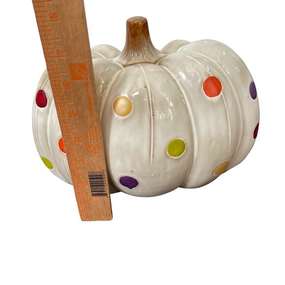 Ceramic Polka Dot Pumpkin White Multi Color Decor Fall Halloween Autumn READ - Picture 3 of 15